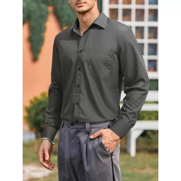 HISDERN Mens Dress Shirts Long Sleeve Button Down Casual Shirts for Men Inner Contrast Formal Business Tuxedo Wedding Shirt
