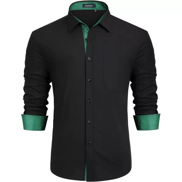 HISDERN Mens Dress Shirts Long Sleeve Button Down Casual Shirts for Men Inner Contrast Formal Business Tuxedo Wedding Shirt)