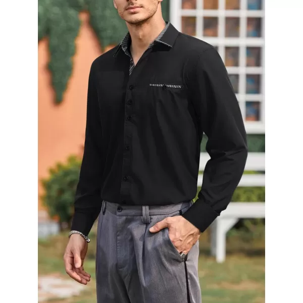 HISDERN Mens Dress Shirts Long Sleeve Button Down Casual Shirts for Men Inner Contrast Formal Business Tuxedo Wedding Shirt)