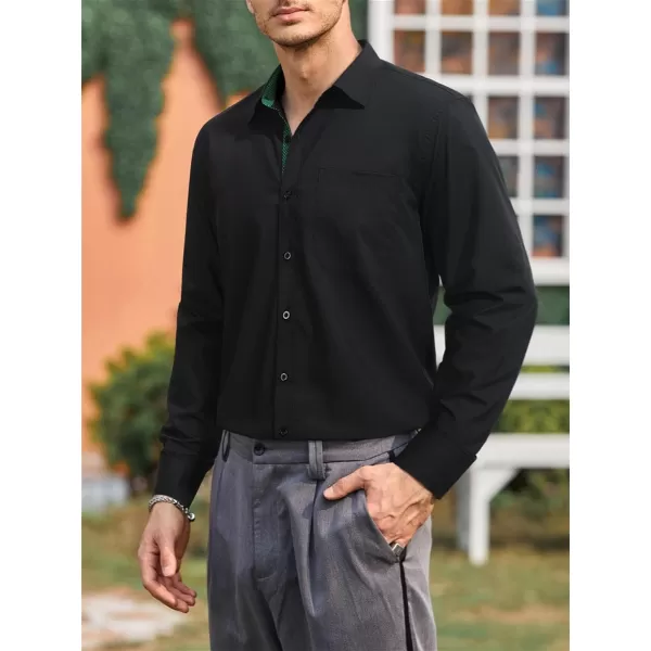 HISDERN Mens Dress Shirts Long Sleeve Button Down Casual Shirts for Men Inner Contrast Formal Business Tuxedo Wedding Shirt)