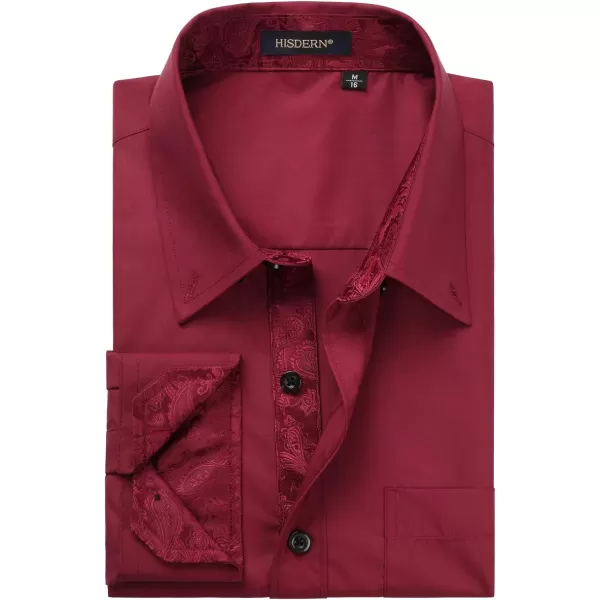 HISDERN Mens Dress Shirts Long Sleeve Button Down Casual Shirts for Men Inner Contrast Formal Business Tuxedo Wedding Shirt