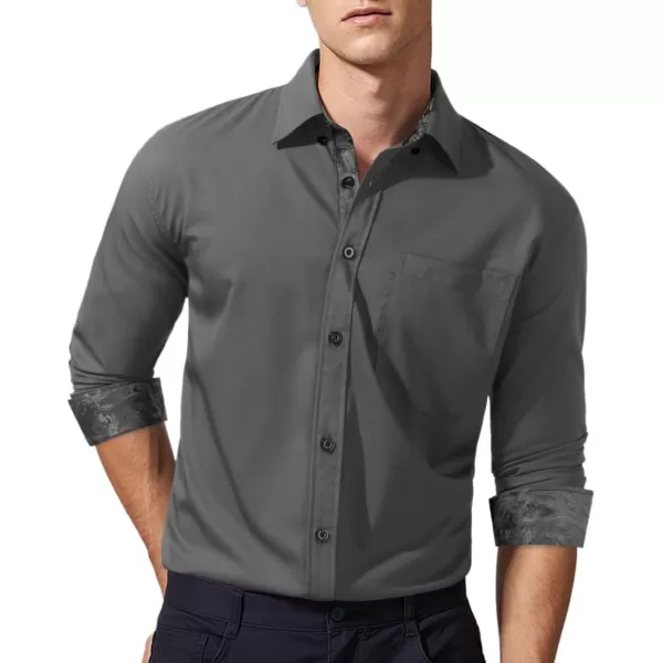 HISDERN Mens Dress Shirts Long Sleeve Button Down Casual Shirts for Men Inner Contrast Formal Business Tuxedo Wedding Shirt