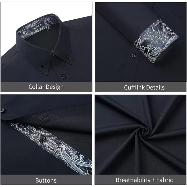 HISDERN Mens Dress Shirts Long Sleeve Button Down Casual Shirts for Men Inner Contrast Formal Business Tuxedo Wedding Shirt