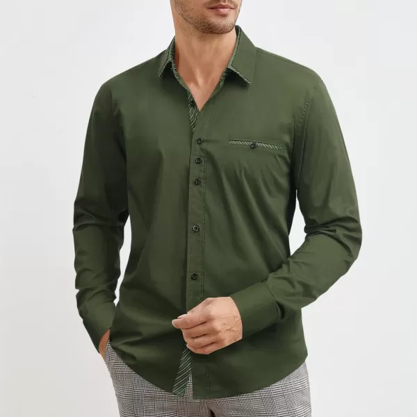HISDERN Mens Dress Shirts Long Sleeve Button Down Casual Shirts for Men Inner Contrast Formal Business Tuxedo Wedding Shirt