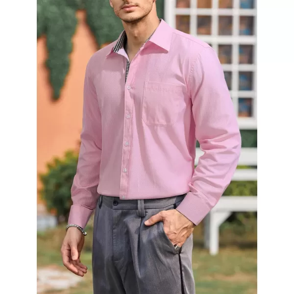 HISDERN Mens Dress Shirts Long Sleeve Button Down Casual Shirts for Men Inner Contrast Formal Business Tuxedo Wedding Shirt