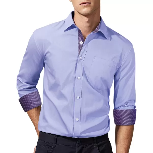 HISDERN Mens Dress Shirts Long Sleeve Button Down Casual Shirts for Men Inner Contrast Formal Business Tuxedo Wedding Shirt