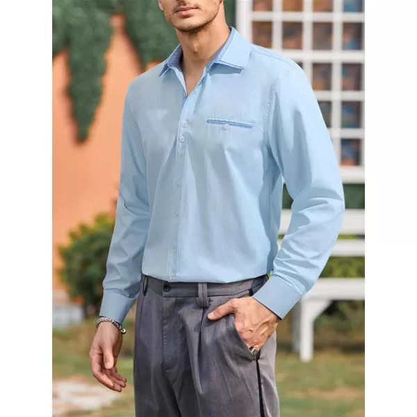 HISDERN Mens Dress Shirts Long Sleeve Button Down Casual Shirts for Men Inner Contrast Formal Business Tuxedo Wedding Shirt)