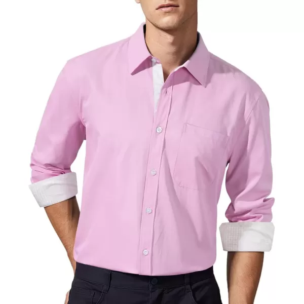 HISDERN Mens Dress Shirts Long Sleeve Button Down Casual Shirts for Men Inner Contrast Formal Business Tuxedo Wedding Shirt
