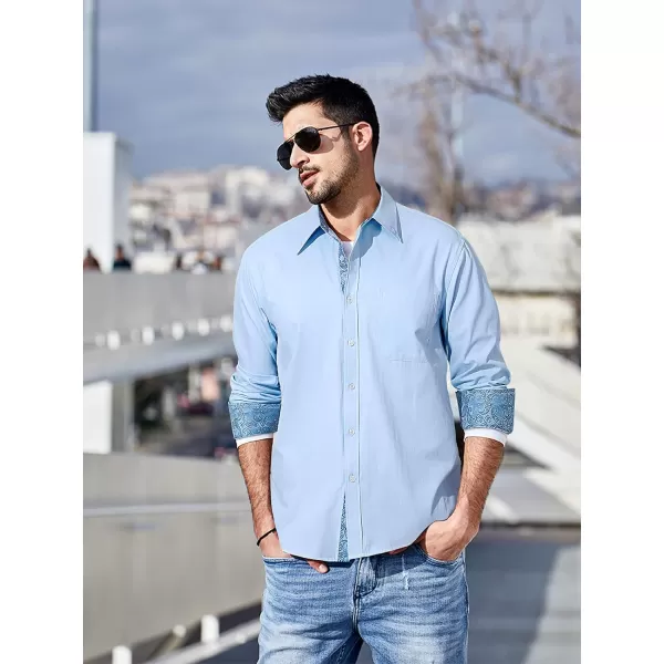 HISDERN Mens Dress Shirts Long Sleeve Button Down Casual Shirts for Men Inner Contrast Formal Business Tuxedo Wedding Shirt
