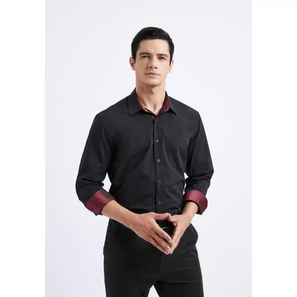 HISDERN Mens Dress Shirts Long Sleeve Button Down Casual Shirts for Men Inner Contrast Formal Business Tuxedo Wedding Shirt)