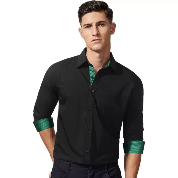 HISDERN Mens Dress Shirts Long Sleeve Button Down Casual Shirts for Men Inner Contrast Formal Business Tuxedo Wedding Shirt)