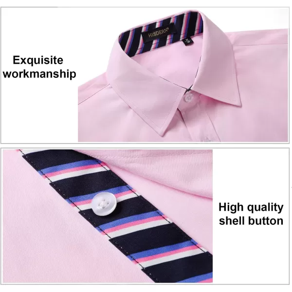 HISDERN Mens Dress Shirts Long Sleeve Button Down Casual Shirts for Men Inner Contrast Formal Business Tuxedo Wedding Shirt