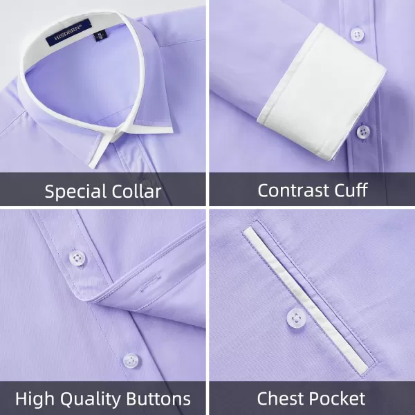 HISDERN Mens Dress Shirts Long Sleeve Solid Business Formal Shirt Regular Fit Casual Button Down Double Collar Contrast Shirt