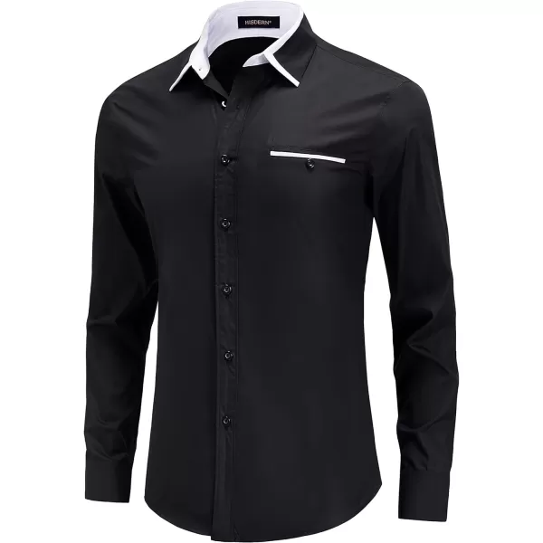 HISDERN Mens Dress Shirts Long Sleeve Solid Business Formal Shirt Regular Fit Casual Button Down Double Collar Contrast Shirt