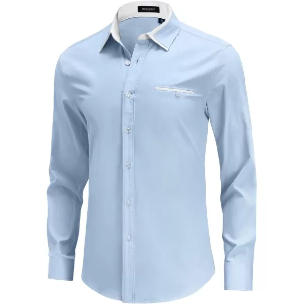 HISDERN Mens Dress Shirts Long Sleeve Solid Business Formal Shirt Regular Fit Casual Button Down Double Collar Contrast Shirt