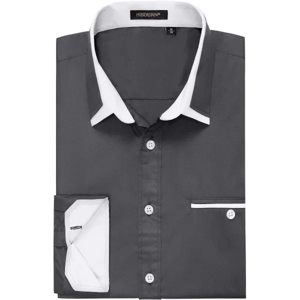 HISDERN Mens Dress Shirts Long Sleeve Solid Business Formal Shirt Regular Fit Casual Button Down Double Collar Contrast Shirt