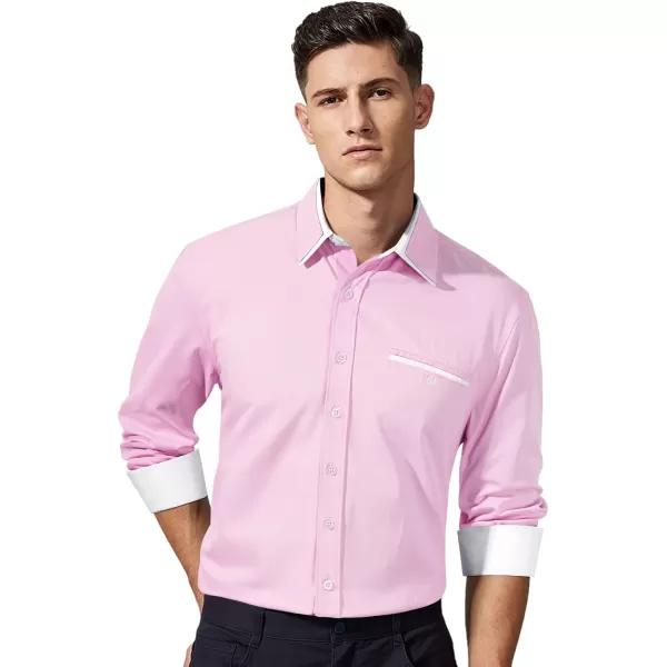 HISDERN Mens Dress Shirts Long Sleeve Solid Business Formal Shirt Regular Fit Casual Button Down Double Collar Contrast Shirt