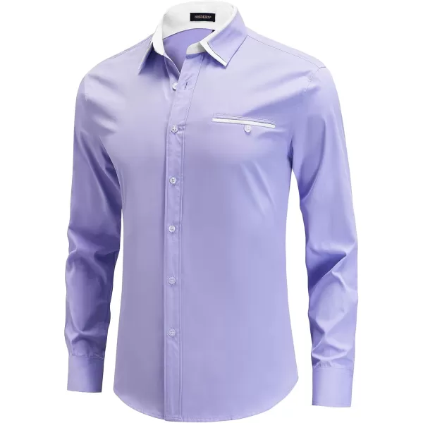 HISDERN Mens Dress Shirts Long Sleeve Solid Business Formal Shirt Regular Fit Casual Button Down Double Collar Contrast Shirt