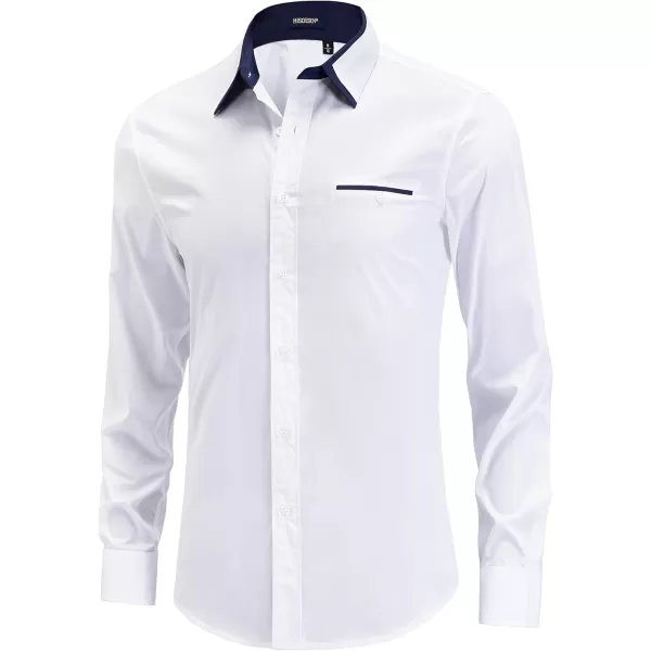 HISDERN Mens Dress Shirts Long Sleeve Solid Business Formal Shirt Regular Fit Casual Button Down Double Collar Contrast Shirt