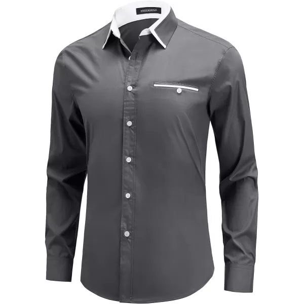 HISDERN Mens Dress Shirts Long Sleeve Solid Business Formal Shirt Regular Fit Casual Button Down Double Collar Contrast Shirt