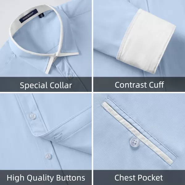 HISDERN Mens Dress Shirts Long Sleeve Solid Business Formal Shirt Regular Fit Casual Button Down Double Collar Contrast Shirt