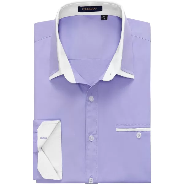 HISDERN Mens Dress Shirts Long Sleeve Solid Business Formal Shirt Regular Fit Casual Button Down Double Collar Contrast Shirt