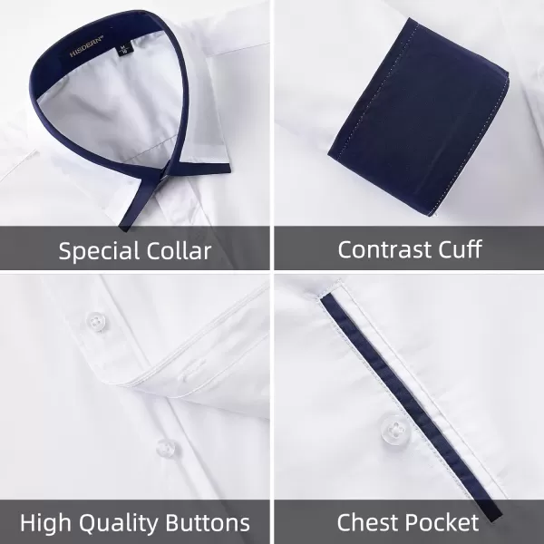 HISDERN Mens Dress Shirts Long Sleeve Solid Business Formal Shirt Regular Fit Casual Button Down Double Collar Contrast Shirt