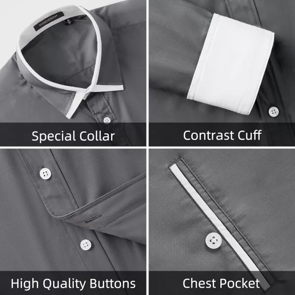 HISDERN Mens Dress Shirts Long Sleeve Solid Business Formal Shirt Regular Fit Casual Button Down Double Collar Contrast Shirt