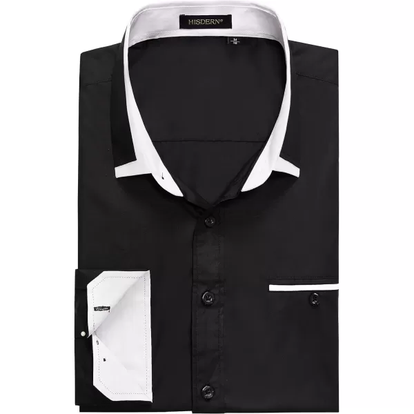 HISDERN Mens Dress Shirts Long Sleeve Solid Business Formal Shirt Regular Fit Casual Button Down Double Collar Contrast Shirt