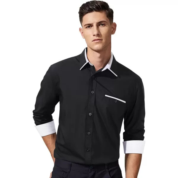 HISDERN Mens Dress Shirts Long Sleeve Solid Business Formal Shirt Regular Fit Casual Button Down Double Collar Contrast Shirt