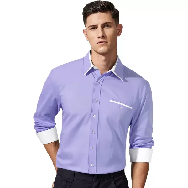 HISDERN Mens Dress Shirts Long Sleeve Solid Business Formal Shirt Regular Fit Casual Button Down Double Collar Contrast Shirt
