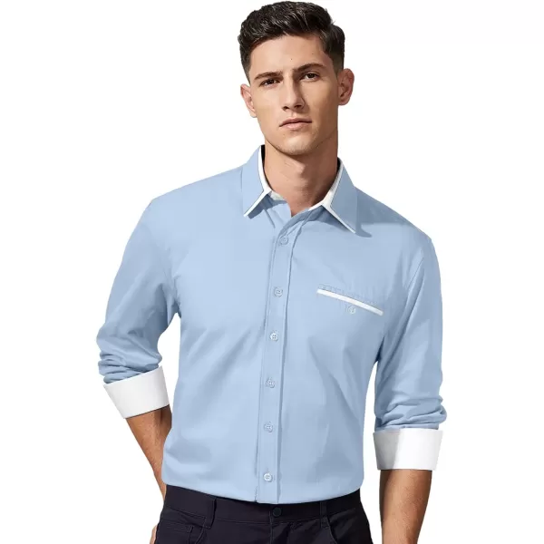 HISDERN Mens Dress Shirts Long Sleeve Solid Business Formal Shirt Regular Fit Casual Button Down Double Collar Contrast Shirt