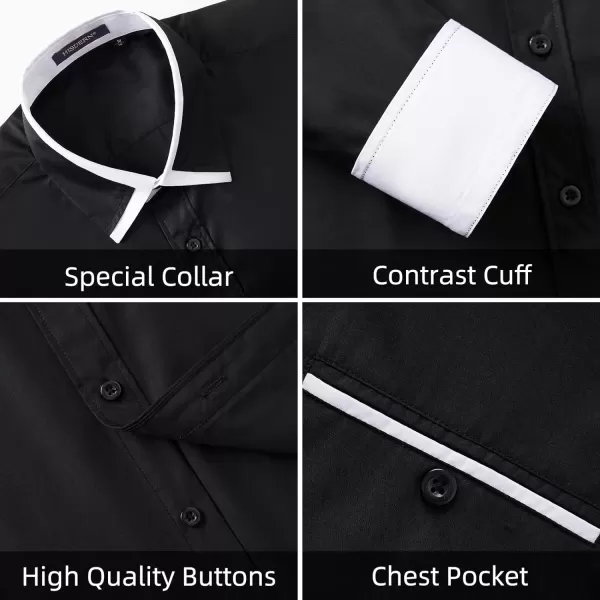 HISDERN Mens Dress Shirts Long Sleeve Solid Business Formal Shirt Regular Fit Casual Button Down Double Collar Contrast Shirt