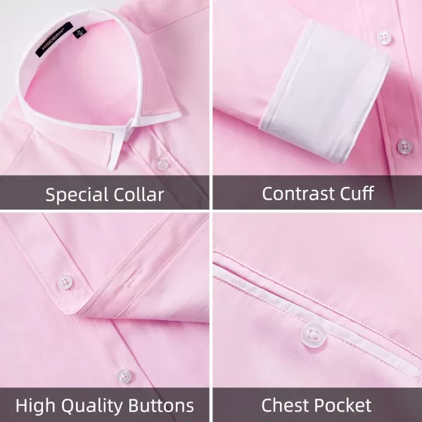HISDERN Mens Dress Shirts Long Sleeve Solid Business Formal Shirt Regular Fit Casual Button Down Double Collar Contrast Shirt