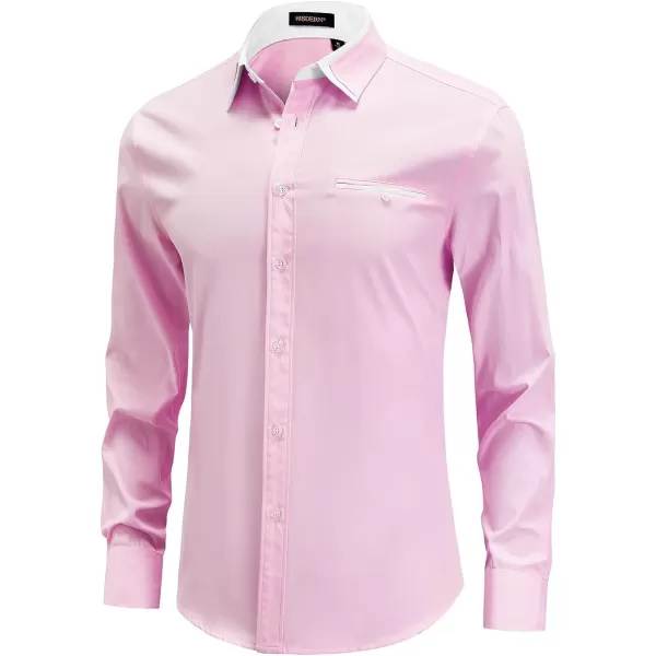 HISDERN Mens Dress Shirts Long Sleeve Solid Business Formal Shirt Regular Fit Casual Button Down Double Collar Contrast Shirt