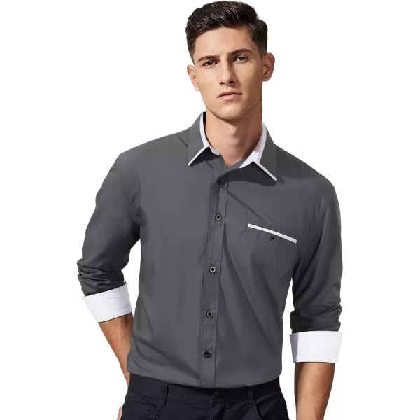 HISDERN Mens Dress Shirts Long Sleeve Solid Business Formal Shirt Regular Fit Casual Button Down Double Collar Contrast Shirt