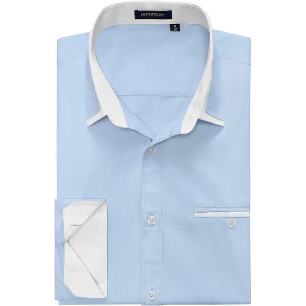 HISDERN Mens Dress Shirts Long Sleeve Solid Business Formal Shirt Regular Fit Casual Button Down Double Collar Contrast Shirt