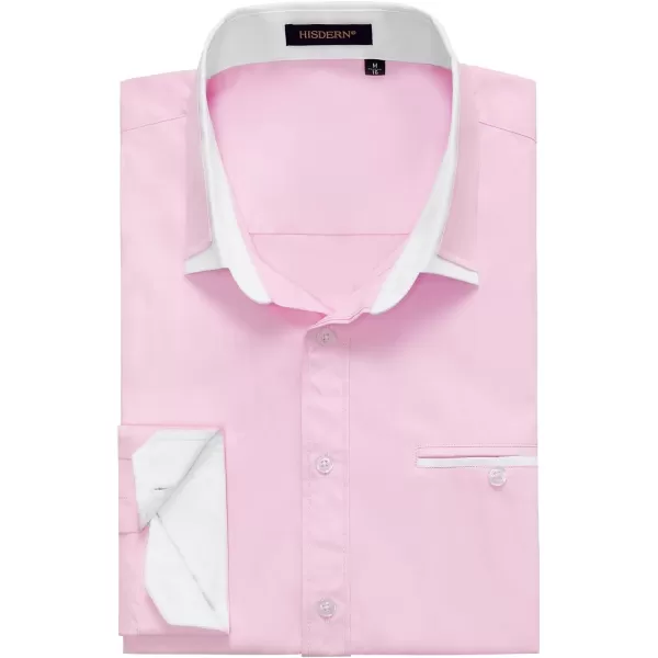 HISDERN Mens Dress Shirts Long Sleeve Solid Business Formal Shirt Regular Fit Casual Button Down Double Collar Contrast Shirt