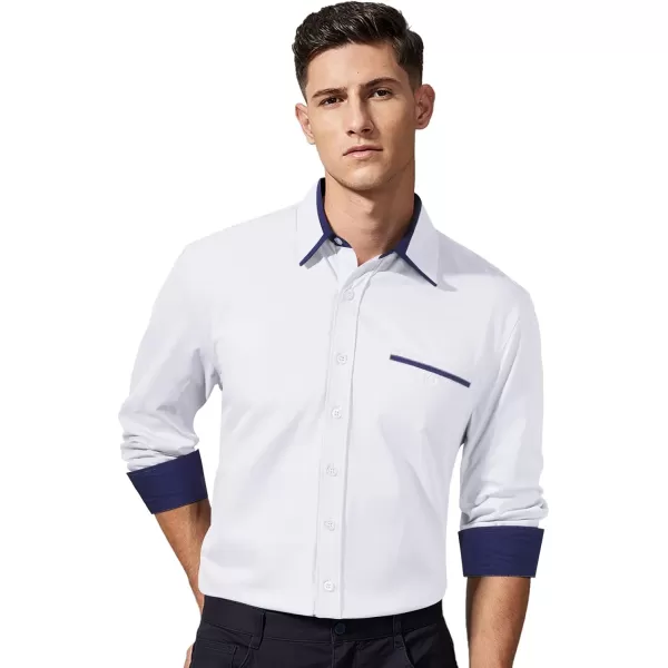 HISDERN Mens Dress Shirts Long Sleeve Solid Business Formal Shirt Regular Fit Casual Button Down Double Collar Contrast Shirt