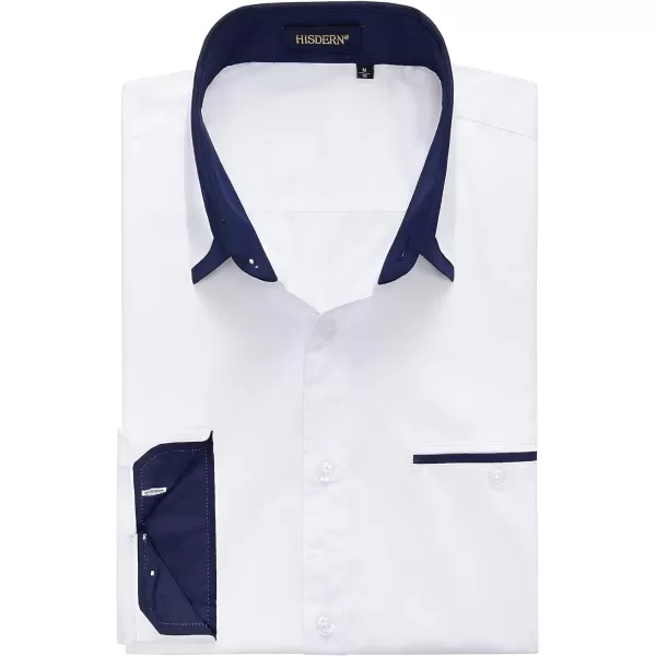HISDERN Mens Dress Shirts Long Sleeve Solid Business Formal Shirt Regular Fit Casual Button Down Double Collar Contrast Shirt