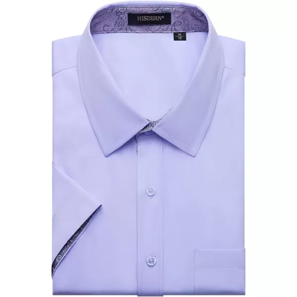 HISDERN Mens Dress Shirts Short Sleeve Regular Fit Casual Button Down Shirt Inner Contrast Business Formal Pocket Shirt