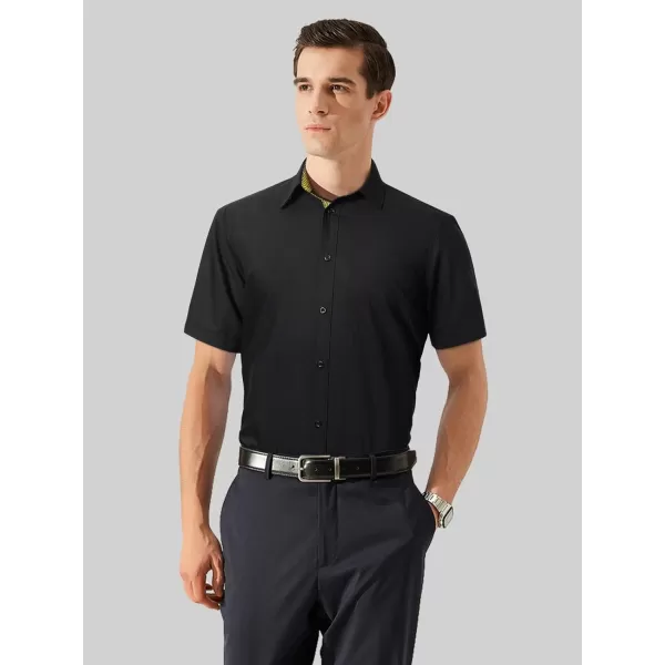 HISDERN Mens Dress Shirts Short Sleeve Regular Fit Casual Button Down Shirt Inner Contrast Business Formal Pocket Shirt
