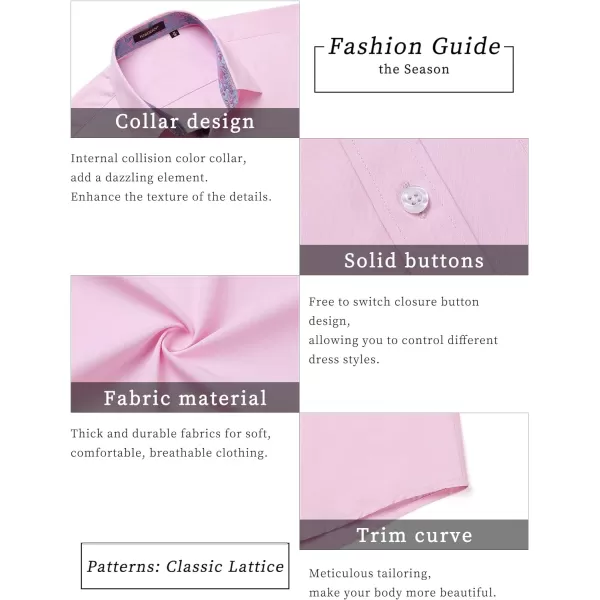 HISDERN Mens Dress Shirts Short Sleeve Regular Fit Casual Button Down Shirt Inner Contrast Business Formal Pocket Shirt