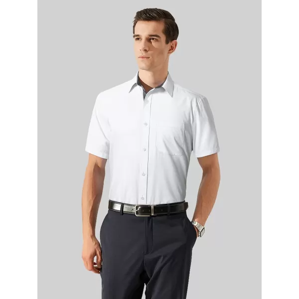 HISDERN Mens Dress Shirts Short Sleeve Regular Fit Casual Button Down Shirt Inner Contrast Business Formal Pocket Shirt