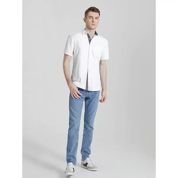 HISDERN Mens Dress Shirts Short Sleeve Regular Fit Casual Button Down Shirt Inner Contrast Business Formal Pocket Shirt