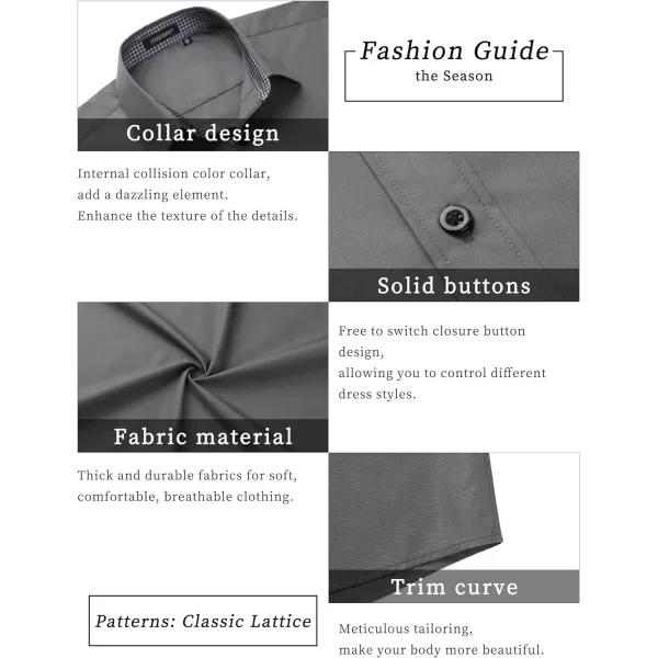HISDERN Mens Dress Shirts Short Sleeve Regular Fit Casual Button Down Shirt Inner Contrast Business Formal Pocket Shirt