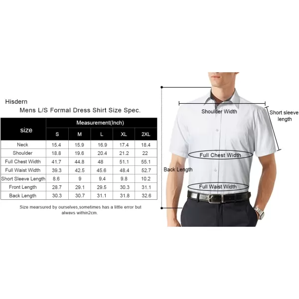 HISDERN Mens Dress Shirts Short Sleeve Regular Fit Casual Button Down Shirt Inner Contrast Business Formal Pocket Shirt
