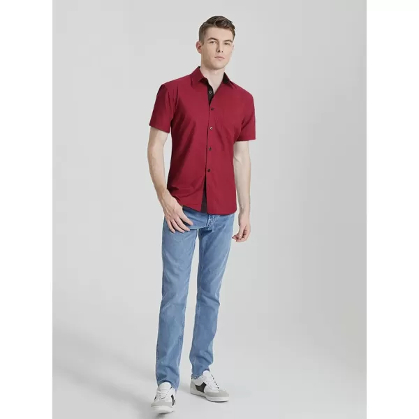 HISDERN Mens Dress Shirts Short Sleeve Regular Fit Casual Button Down Shirt Inner Contrast Business Formal Pocket Shirt