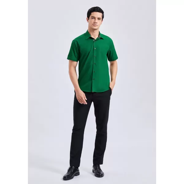 HISDERN Mens Dress Shirts Short Sleeve Regular Fit Casual Button Down Shirt Inner Contrast Business Formal Pocket Shirt
