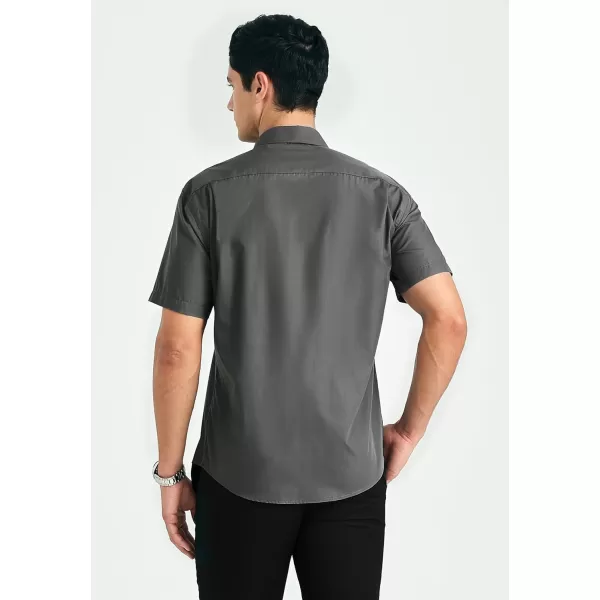 HISDERN Mens Dress Shirts Short Sleeve Regular Fit Casual Button Down Shirt Inner Contrast Business Formal Pocket Shirt